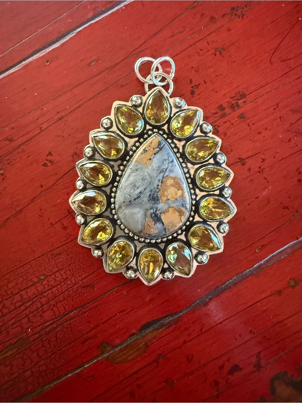 Handmade Malingano Jasper Pendant:
Sterling Silver & Citrine